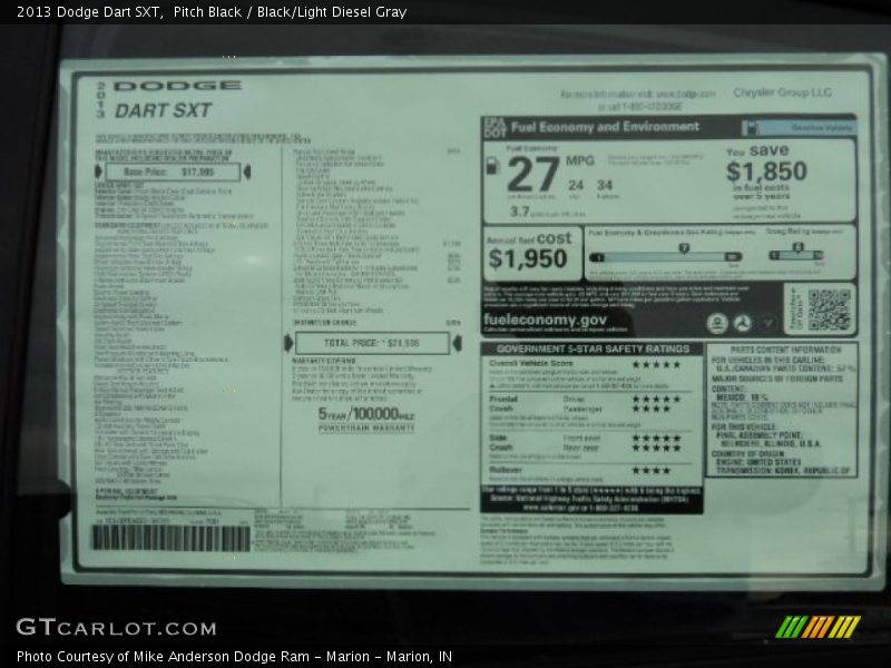 Pitch Black / Black/Light Diesel Gray 2013 Dodge Dart SXT