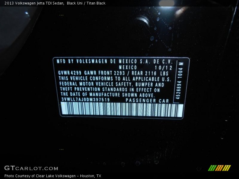 Black Uni / Titan Black 2013 Volkswagen Jetta TDI Sedan
