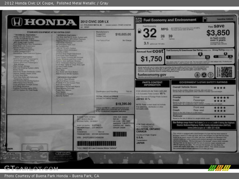 Polished Metal Metallic / Gray 2012 Honda Civic LX Coupe