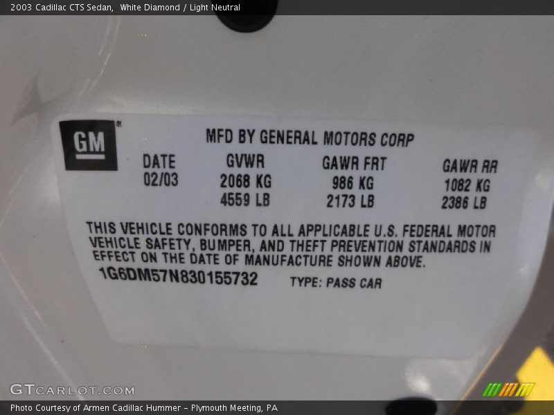 White Diamond / Light Neutral 2003 Cadillac CTS Sedan
