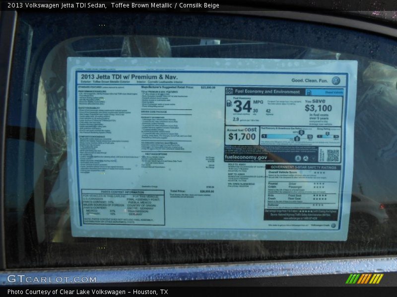  2013 Jetta TDI Sedan Window Sticker