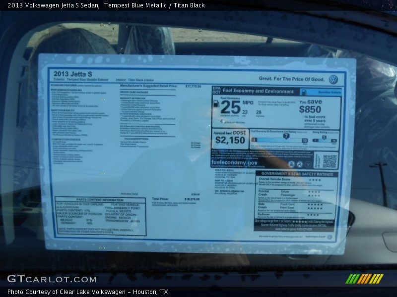Tempest Blue Metallic / Titan Black 2013 Volkswagen Jetta S Sedan