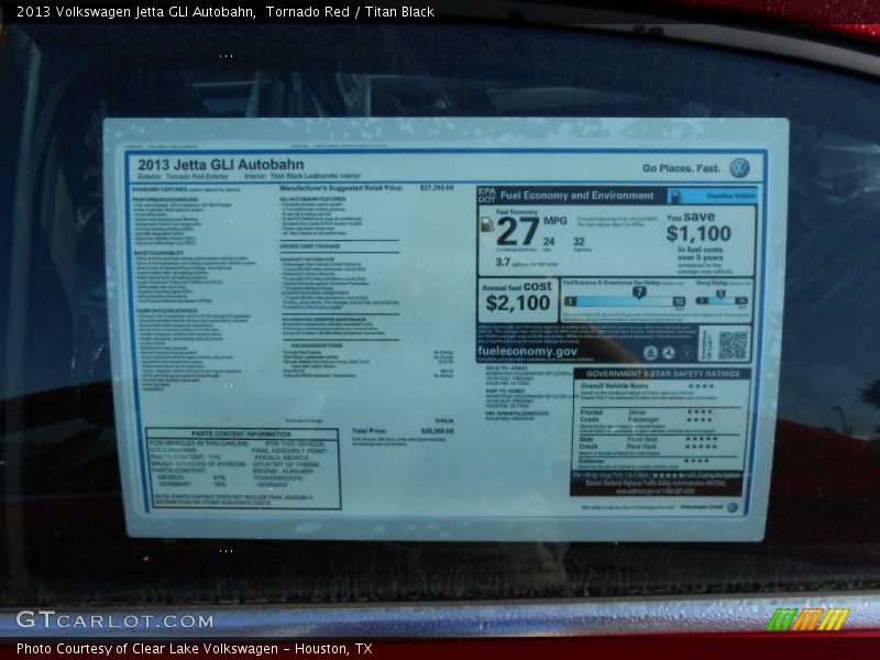  2013 Jetta GLI Autobahn Window Sticker