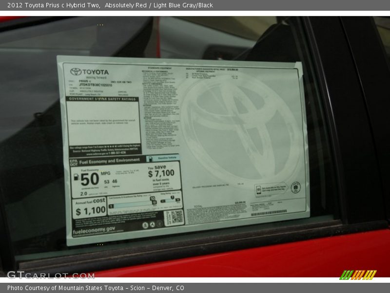 Absolutely Red / Light Blue Gray/Black 2012 Toyota Prius c Hybrid Two