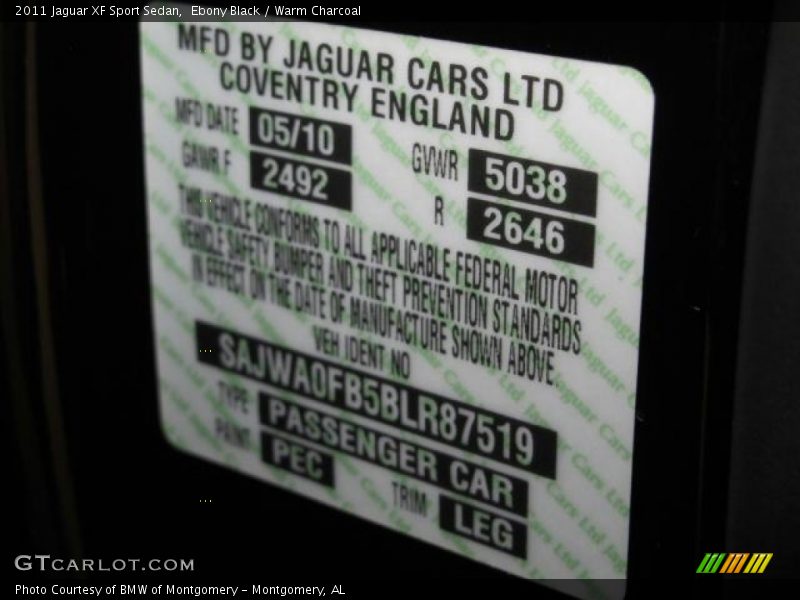 2011 XF Sport Sedan Ebony Black Color Code PEC