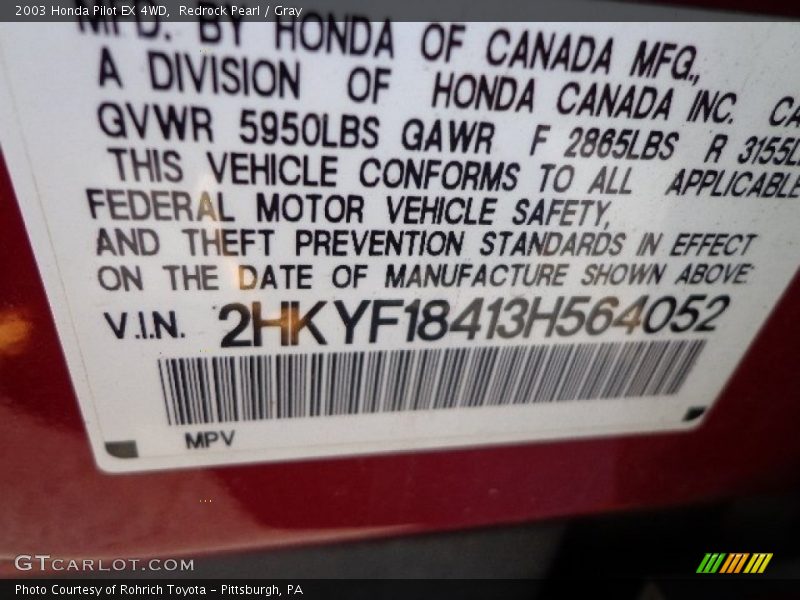 Redrock Pearl / Gray 2003 Honda Pilot EX 4WD