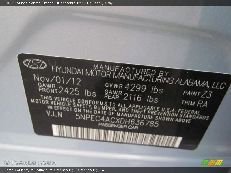 Iridescent Silver Blue Pearl / Gray 2013 Hyundai Sonata Limited