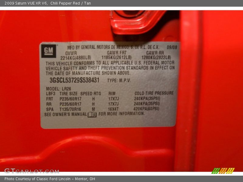 Chili Pepper Red / Tan 2009 Saturn VUE XR V6