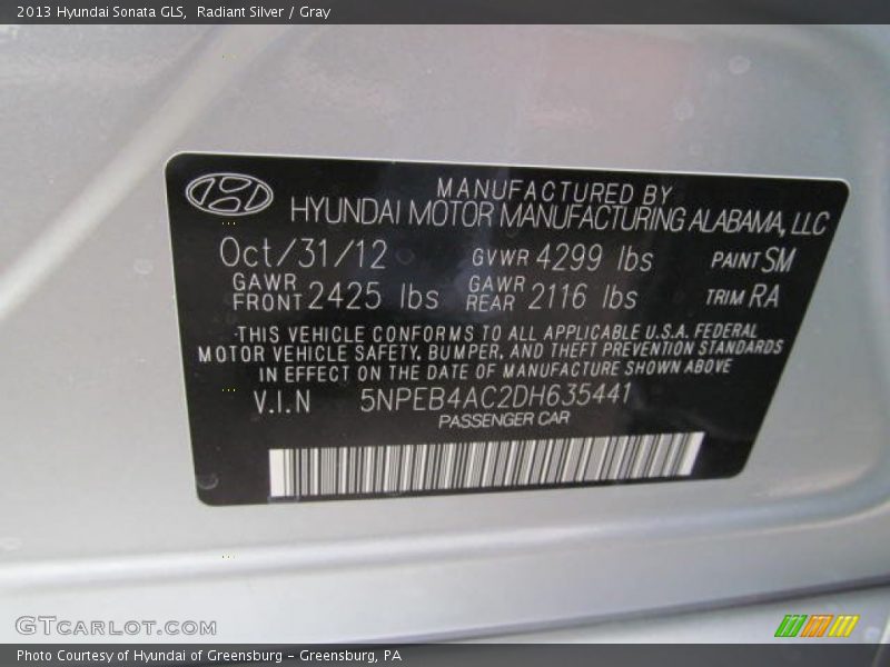 Radiant Silver / Gray 2013 Hyundai Sonata GLS