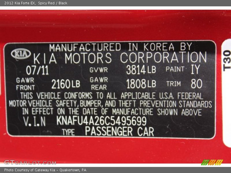 Spicy Red / Black 2012 Kia Forte EX