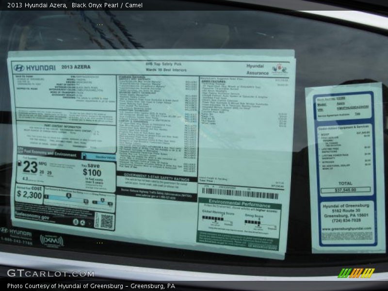  2013 Azera  Window Sticker