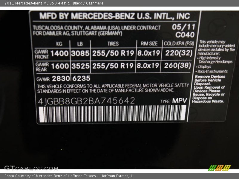 Black / Cashmere 2011 Mercedes-Benz ML 350 4Matic