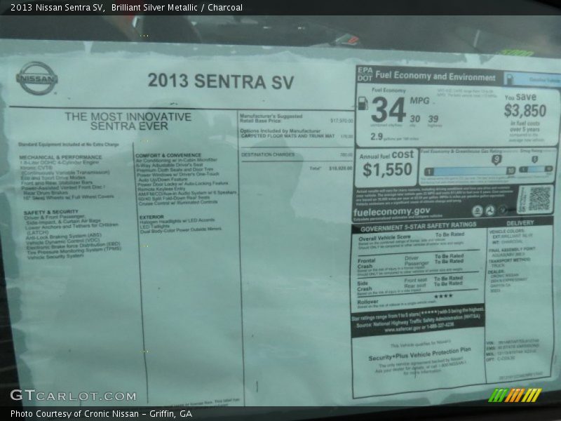  2013 Sentra SV Window Sticker