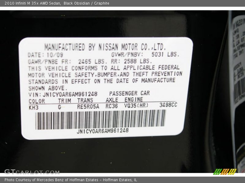 Black Obsidian / Graphite 2010 Infiniti M 35x AWD Sedan