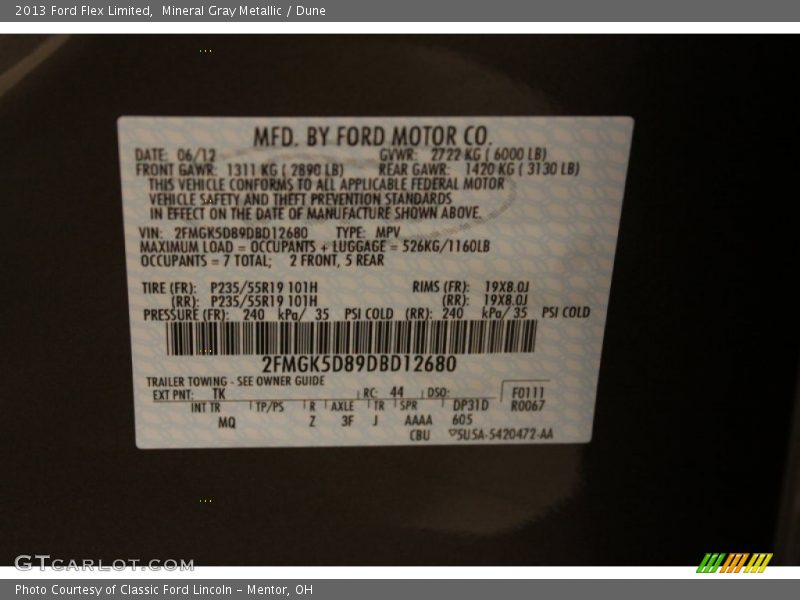 Mineral Gray Metallic / Dune 2013 Ford Flex Limited
