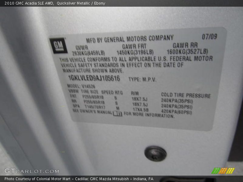 Quicksilver Metallic / Ebony 2010 GMC Acadia SLE AWD
