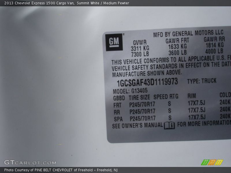 Summit White / Medium Pewter 2013 Chevrolet Express 1500 Cargo Van