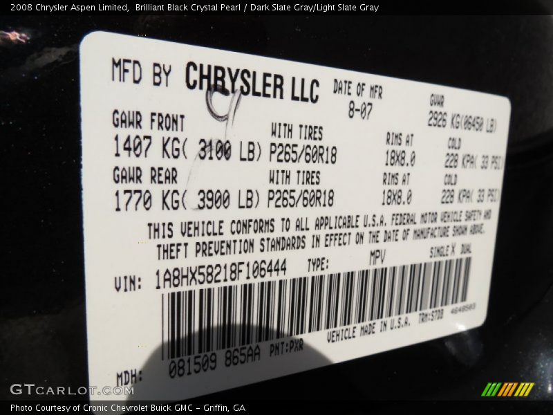 Brilliant Black Crystal Pearl / Dark Slate Gray/Light Slate Gray 2008 Chrysler Aspen Limited