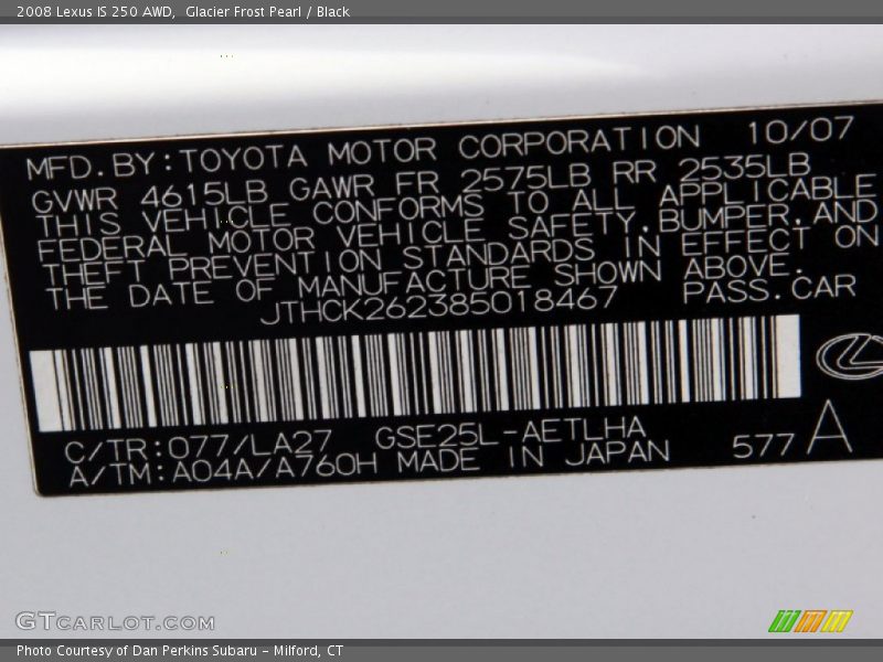 Glacier Frost Pearl / Black 2008 Lexus IS 250 AWD