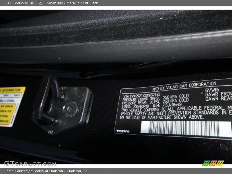 Ember Black Metallic / Off Black 2013 Volvo XC90 3.2