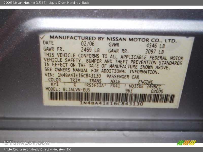 Liquid Silver Metallic / Black 2006 Nissan Maxima 3.5 SE