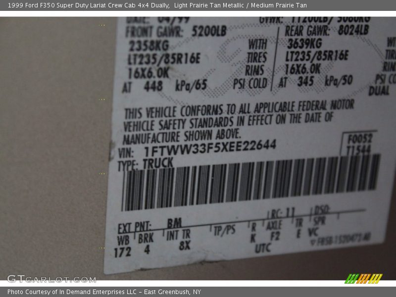 1999 F350 Super Duty Lariat Crew Cab 4x4 Dually Light Prairie Tan Metallic Color Code BM