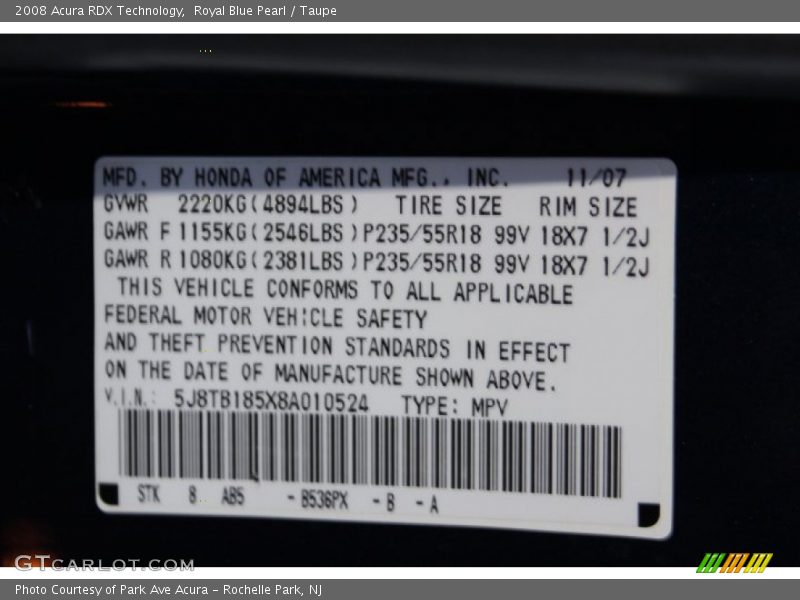 Royal Blue Pearl / Taupe 2008 Acura RDX Technology