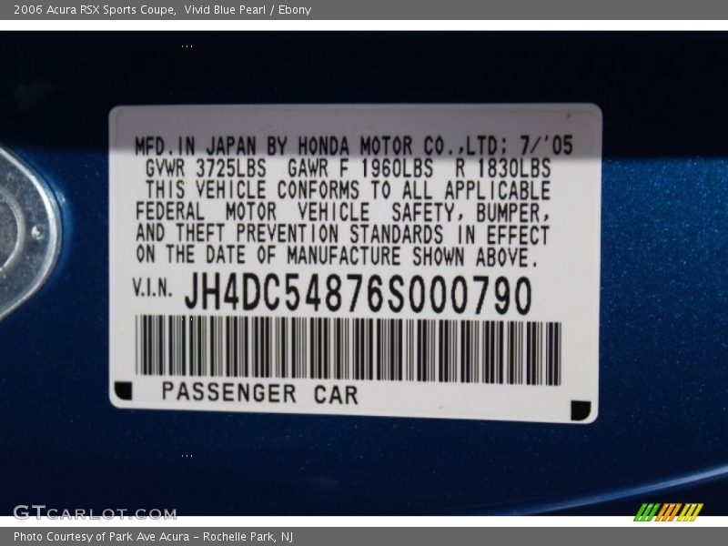 Vivid Blue Pearl / Ebony 2006 Acura RSX Sports Coupe