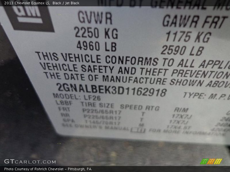 Black / Jet Black 2013 Chevrolet Equinox LS