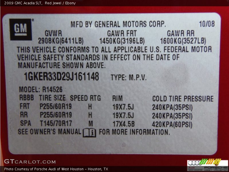 Red Jewel / Ebony 2009 GMC Acadia SLT