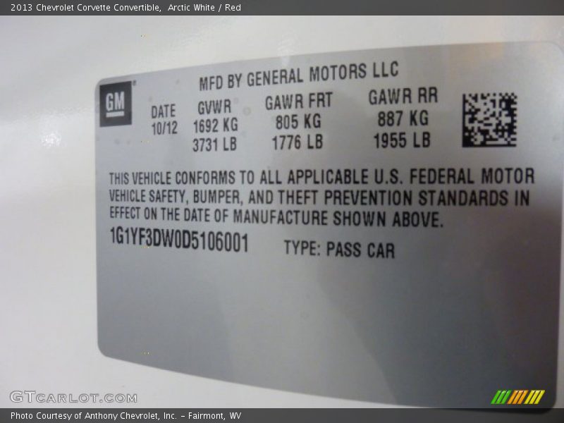 Arctic White / Red 2013 Chevrolet Corvette Convertible