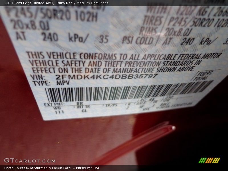 Ruby Red / Medium Light Stone 2013 Ford Edge Limited AWD