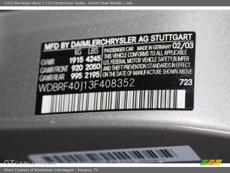Desert Silver Metallic / Ash 2003 Mercedes-Benz C 230 Kompressor Sedan