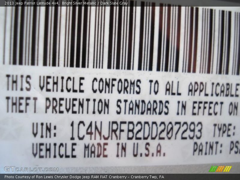 Bright Silver Metallic / Dark Slate Gray 2013 Jeep Patriot Latitude 4x4