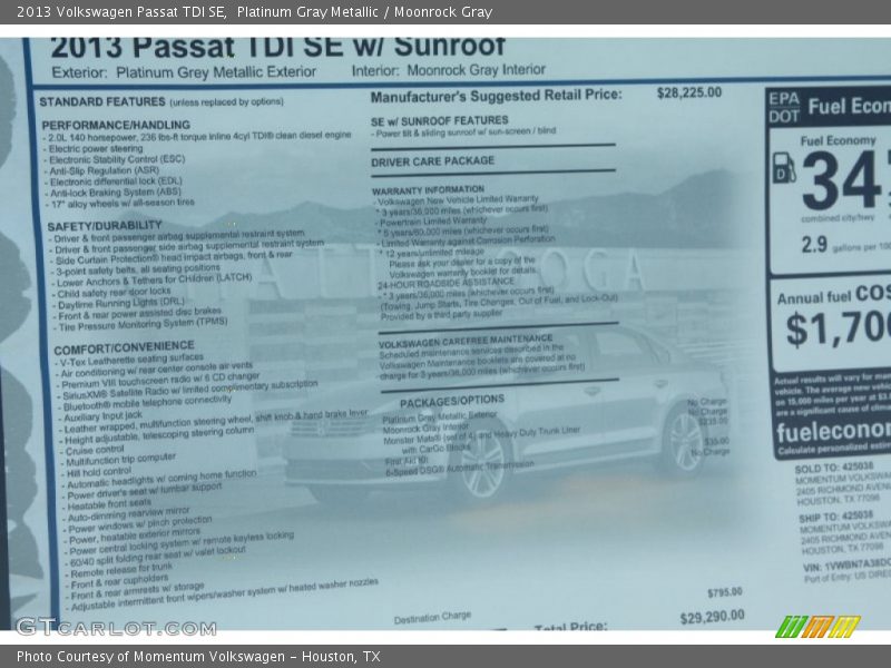 Platinum Gray Metallic / Moonrock Gray 2013 Volkswagen Passat TDI SE