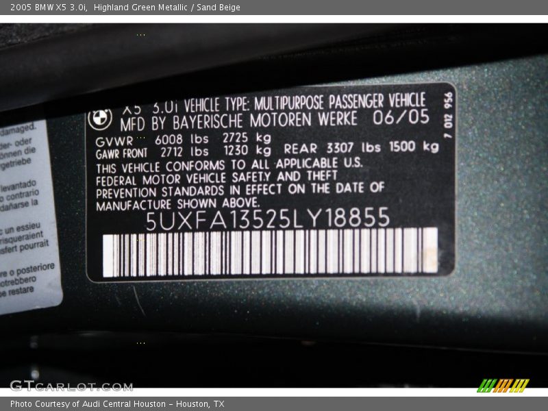 Highland Green Metallic / Sand Beige 2005 BMW X5 3.0i