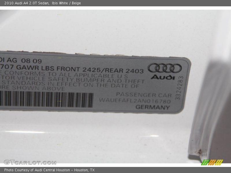 Ibis White / Beige 2010 Audi A4 2.0T Sedan