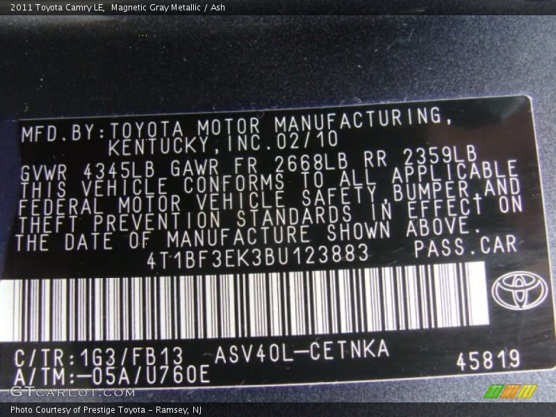 Magnetic Gray Metallic / Ash 2011 Toyota Camry LE