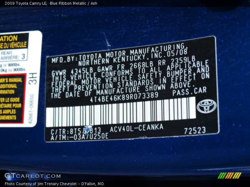 Blue Ribbon Metallic / Ash 2009 Toyota Camry LE