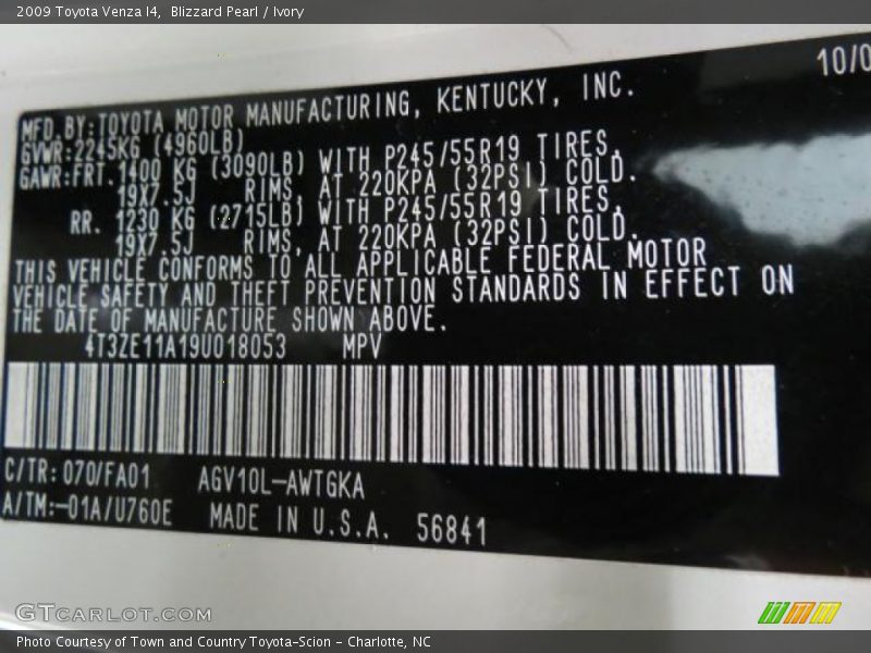 Blizzard Pearl / Ivory 2009 Toyota Venza I4