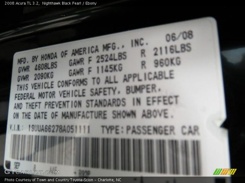 Nighthawk Black Pearl / Ebony 2008 Acura TL 3.2