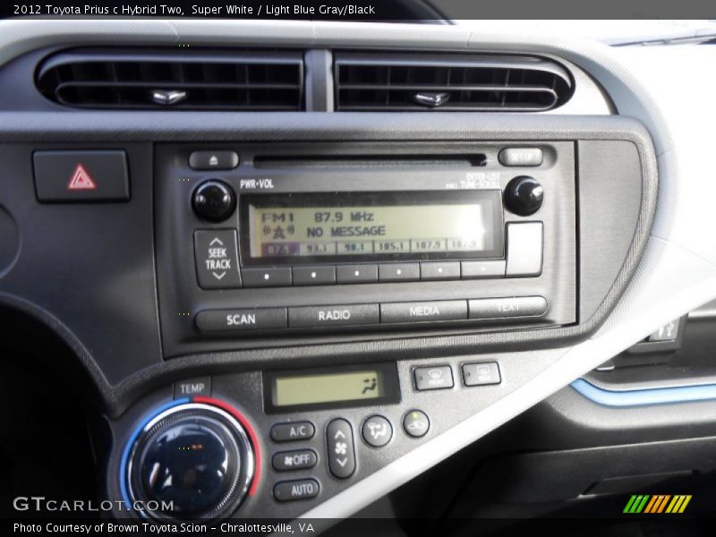 Super White / Light Blue Gray/Black 2012 Toyota Prius c Hybrid Two