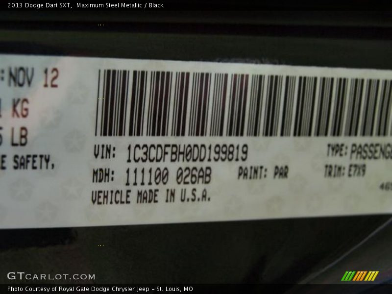 Maximum Steel Metallic / Black 2013 Dodge Dart SXT