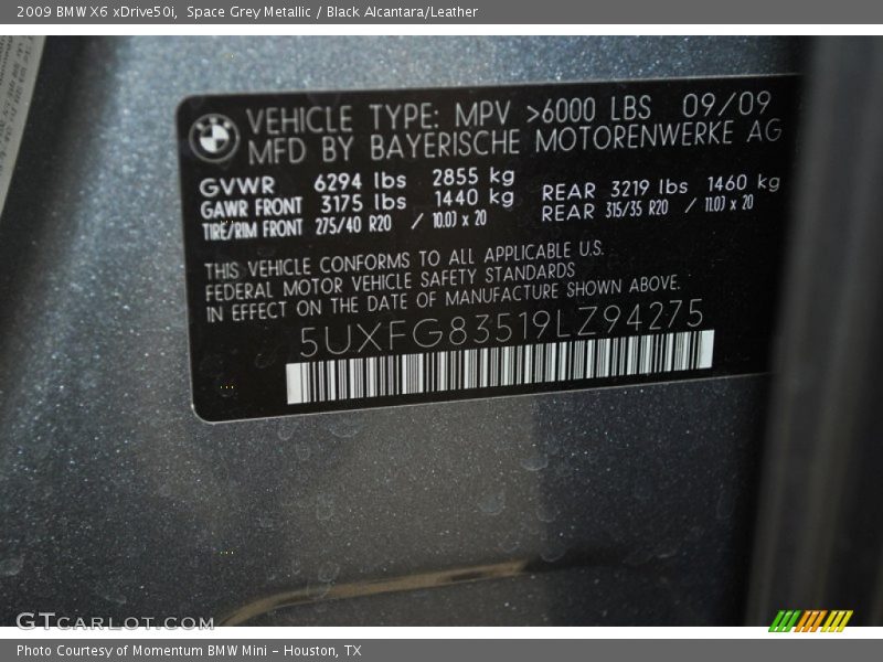 Space Grey Metallic / Black Alcantara/Leather 2009 BMW X6 xDrive50i