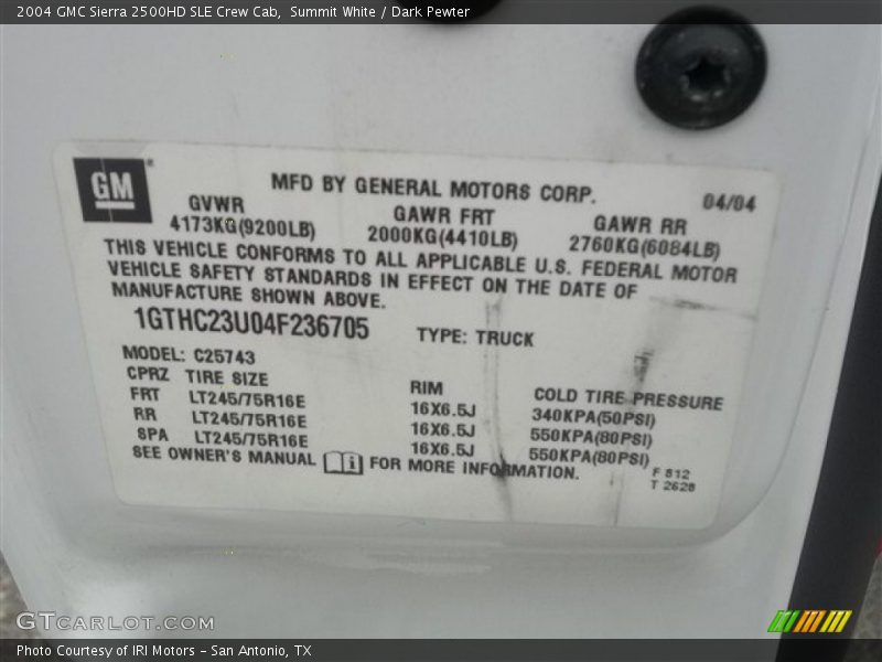 Summit White / Dark Pewter 2004 GMC Sierra 2500HD SLE Crew Cab