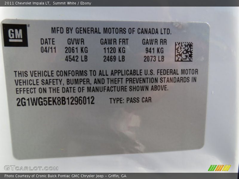 Summit White / Ebony 2011 Chevrolet Impala LT