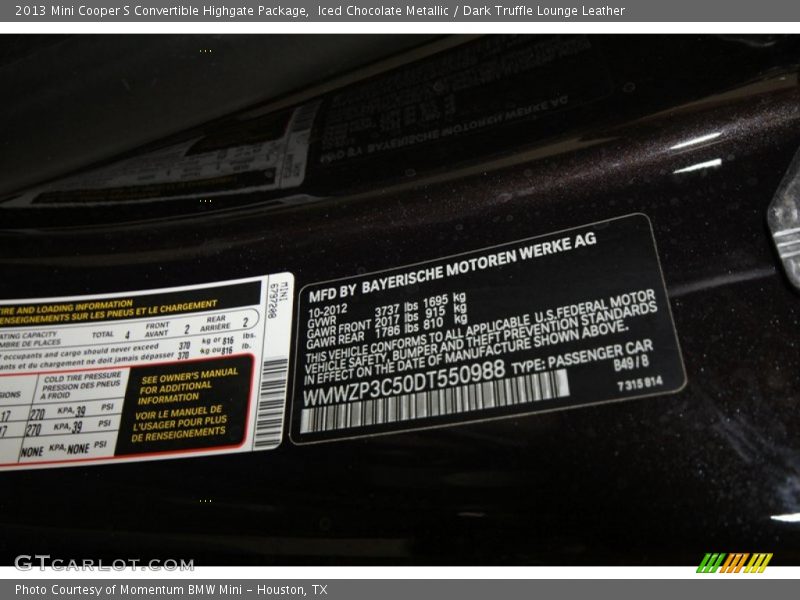 2013 Cooper S Convertible Highgate Package Iced Chocolate Metallic Color Code B49