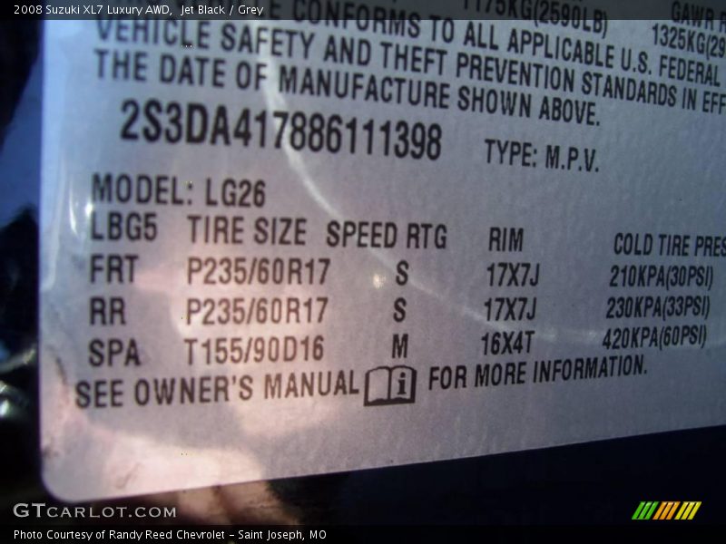 Jet Black / Grey 2008 Suzuki XL7 Luxury AWD