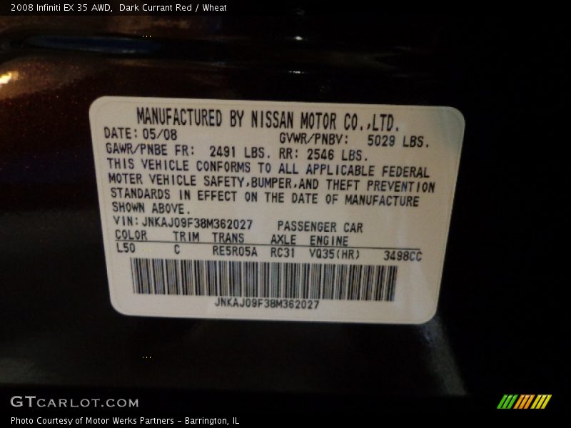 Dark Currant Red / Wheat 2008 Infiniti EX 35 AWD