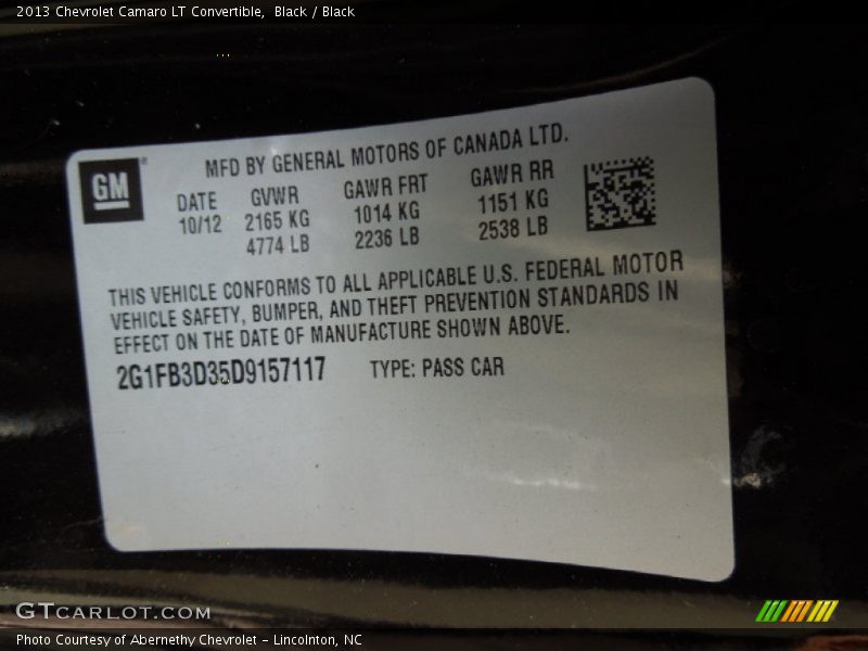 Black / Black 2013 Chevrolet Camaro LT Convertible
